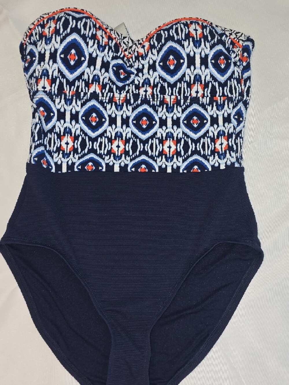 Tommy Bahama Navy and White Patterned Strapless One-Piece Swimsuit